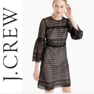 J.Crew Bell-sleeve daisy lace dress in black over a nude lining Size 10
